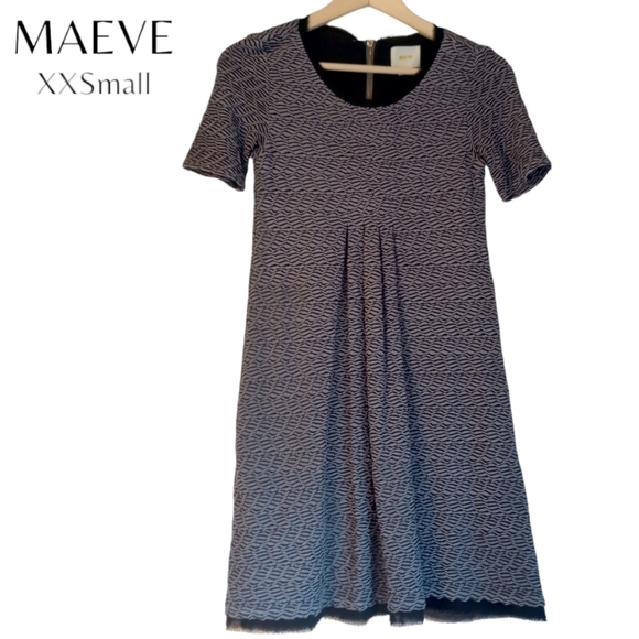 Maeve Dresses & Skirts - MAEVE Women's Grey Black Eyelash Trim Hem Empire Waist Midi Short Sleeve Zip XXS